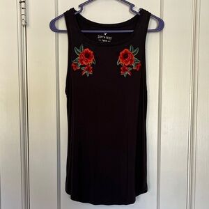 American Eagle Outfitters Charcoal Grey Tank Top with Red Floral Design size S